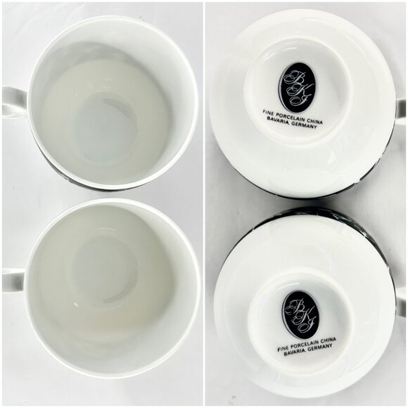 Franconia-Krautheim Candlelight 4 Pce Flat Porcelain Cup Saucer Set B/W Floral - Picture 4 of 13